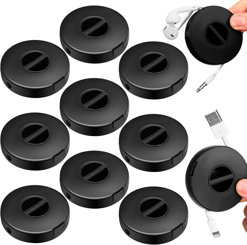 Copkim 9 Pcs Charging Cord Organizer Black Portable Charger Cord Holder Round Storage Cable Winder Retractable Cable Management Flexible USB Reel for Home Office Classroom Wire Charger2.48 * 0.67in - Image 1